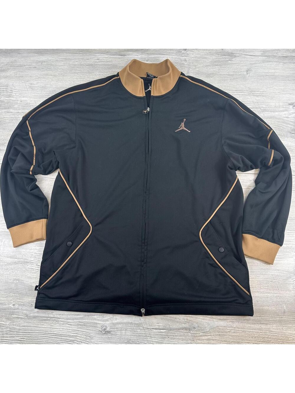 VTG Nike Air Jordan Jacket Mens XL Black Brown Zip Y2K Warm Up Jumpman Flight